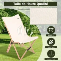 COSTWAY Chaise De Jardin Extérieur Lot De 2 Style Papillon, Chaise Pliante Camping Portable Bambou Avec Sac, Chaise Extérieur Intérieur Pour Pique-Nique Pêche Salon, Charge 150 KG, Beige -Promos Garde Plante Boutique 99725688 3