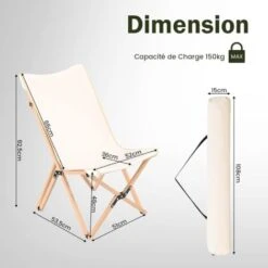 COSTWAY Chaise De Jardin Extérieur Lot De 2 Style Papillon, Chaise Pliante Camping Portable Bambou Avec Sac, Chaise Extérieur Intérieur Pour Pique-Nique Pêche Salon, Charge 150 KG, Beige -Promos Garde Plante Boutique 99725688 5