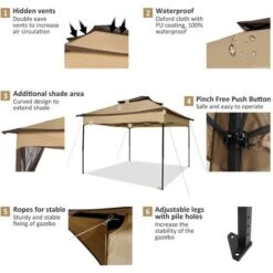 3x3m Tonnelle Pliante De Jardin Imperméable Extérieure Avec Moustiquaire - Pavillon Anti-UV Pour L'ombre Et La Pluie Avec Gaze Et Sac De Transport - Pour Patio, Jardin, Terrasse, Brun+Café 9 3x3m Tonnelle Pliante De Jardin Imperméable Extérieure Avec Moustiquaire - Pavillon Anti-UV Pour L'ombre Et La Pluie Avec Gaze Et Sac De Transport - Pour Patio, Jardin, Terrasse, Brun+Café -Promos Garde Plante Boutique 99825890 3