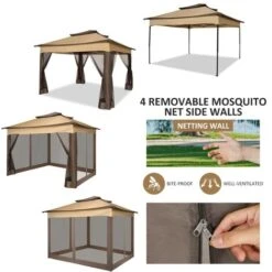 3x3m Tonnelle Pliante De Jardin Imperméable Extérieure Avec Moustiquaire - Pavillon Anti-UV Pour L'ombre Et La Pluie Avec Gaze Et Sac De Transport - Pour Patio, Jardin, Terrasse, Brun+Café 10 3x3m Tonnelle Pliante De Jardin Imperméable Extérieure Avec Moustiquaire - Pavillon Anti-UV Pour L'ombre Et La Pluie Avec Gaze Et Sac De Transport - Pour Patio, Jardin, Terrasse, Brun+Café -Promos Garde Plante Boutique 99825890 4
